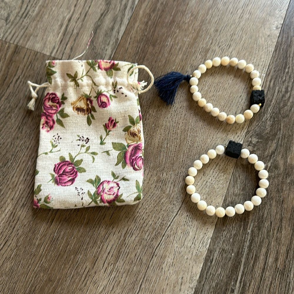 NEW Bundle (2) Handmade Beaded Bracelets with Drawstring Bag
